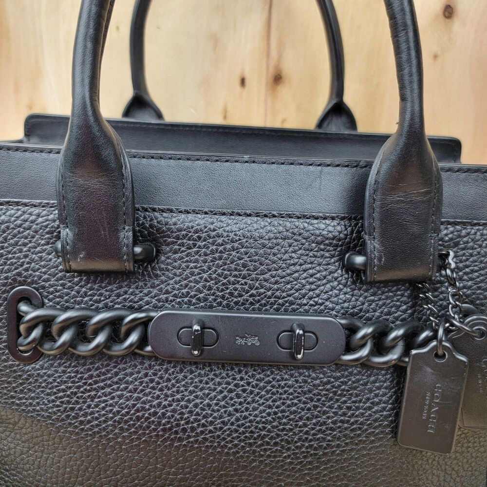 Coach Swagger Carryall Black Pebbled Leather Satchel Crossbody Bag Purse - Picture 2 of 15
